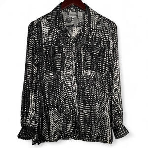 Chico's 100% Silk Cheetah Floral Sheer Button Down Blouse - Size 0 Black‎